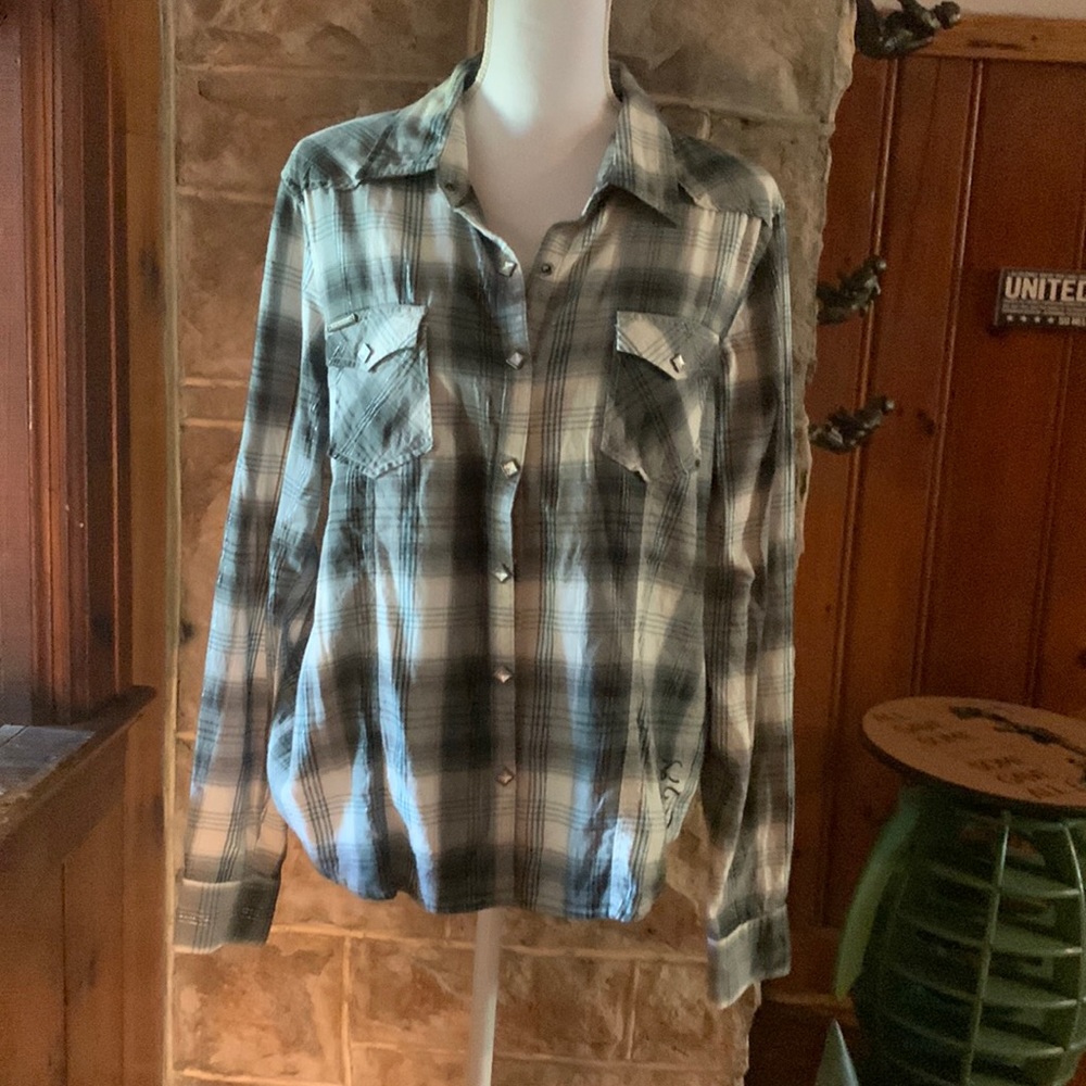 Harley-Davidson XL plaid green snap down shirt